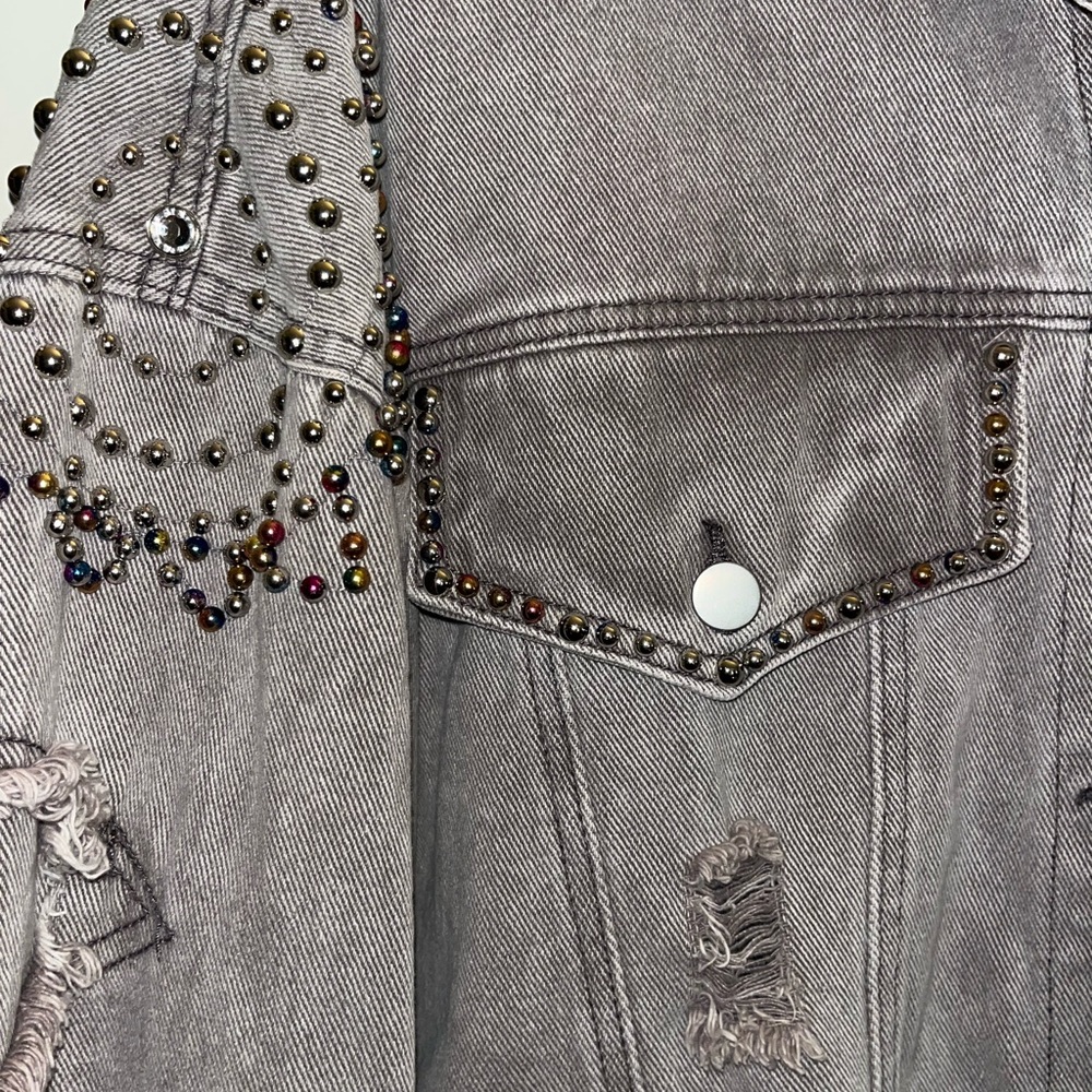 POL Gray denim jacket with awesome silver and rainbow studded embellishment - Picture 7 of 8